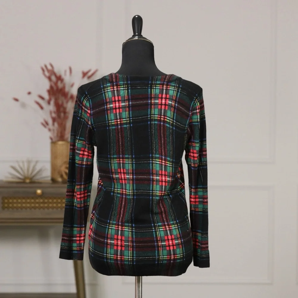 J. Crew Plaid Long Sleeve Top - Black, Red, Green - Picture 4 of 8